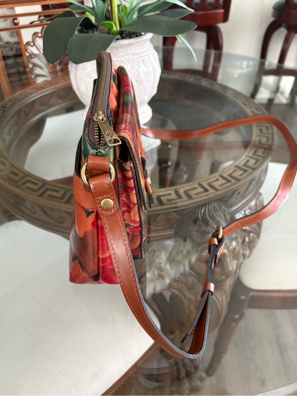🤎🧡PATRICIA NASH CARMELINE MULTI-COLORED FLORAL LEATHER CROSSBODY BAG!🤎🧡 - Picture 4 of 9